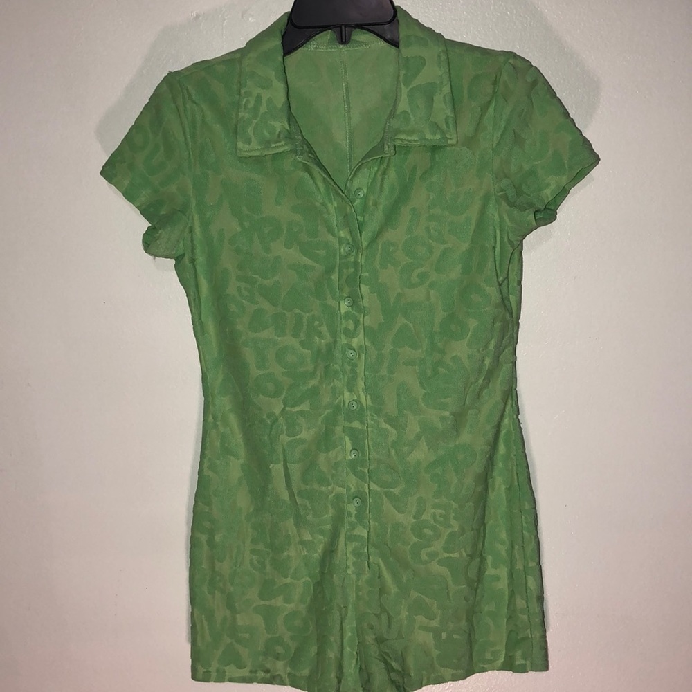 JADED LONDON BUBBLE ROMPER TERRY CLOTH TEXTURE LETTERING SZ ML